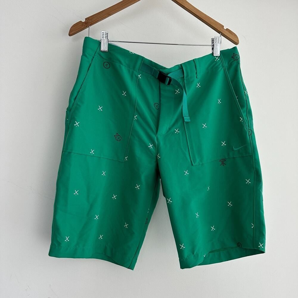 Nike Golf Shorts Mens 34 Green Novelty Flex Charm Slim Fit Dri Fit Belted AOP